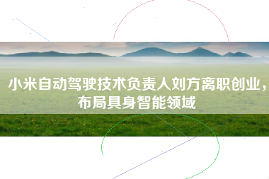 小米自动驾驶技术负责人刘方离职创业，布局具身智能领域